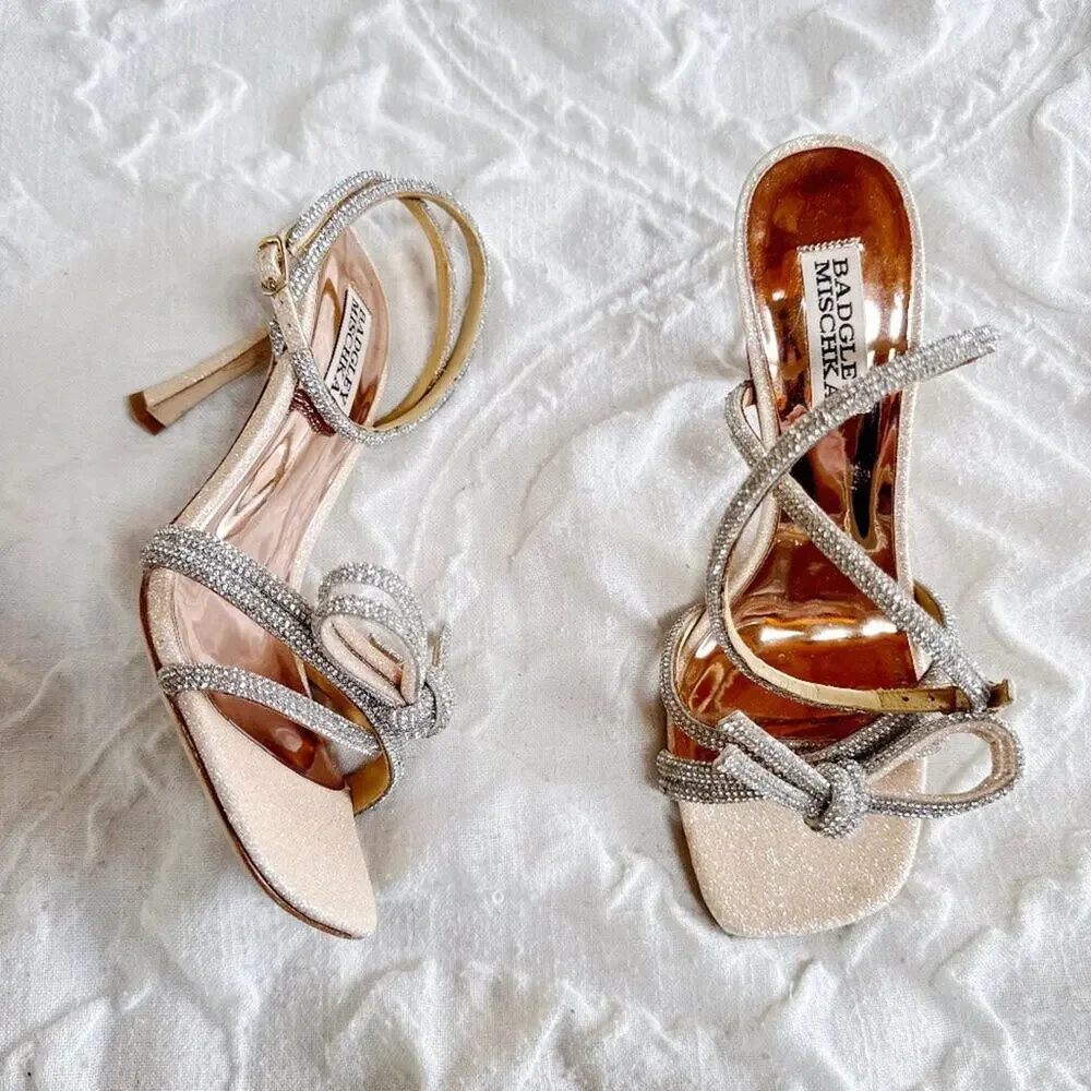 Badgley Mischka Effie Ankle Strap Sandal In Champagne Glitter